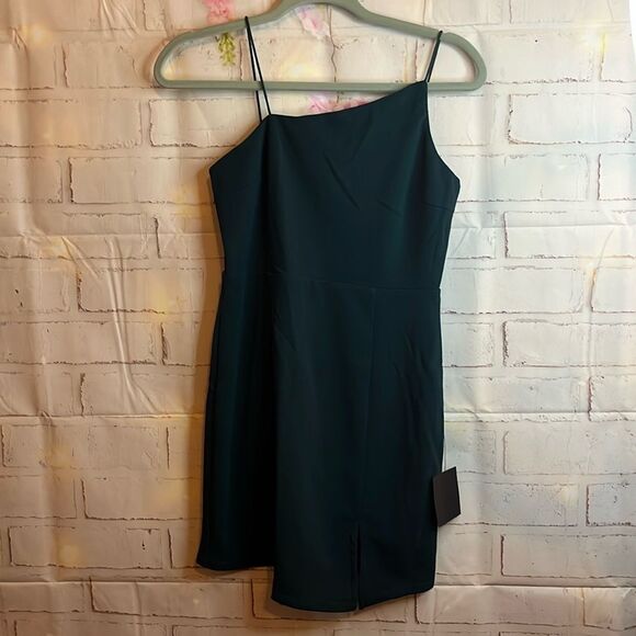 Take Me Anywhere Teal Asymmetrical Bodycon Mini Dress size medium - Picture 1 of 8